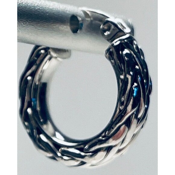 Sterling Silver Huggie Earrings Twist Rope Hoop 925 Turkey Artisan Crafted - Picture 3 of 13